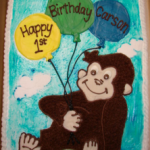 Custom kids Happy Birthday monkey and balloon cake made by Classy Chocolates in Liberty, Missouri